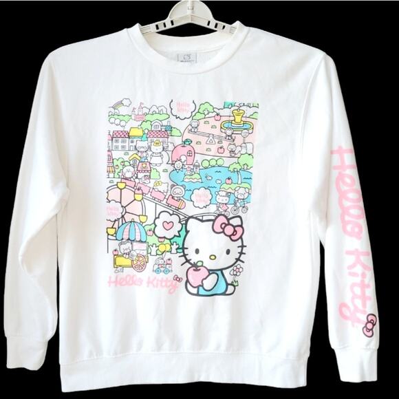 Sanrio Hello Kitty Carnival Graphic Sweatshirt XL White Kawaii Pastel Y2K EUC - Picture 1 of 8